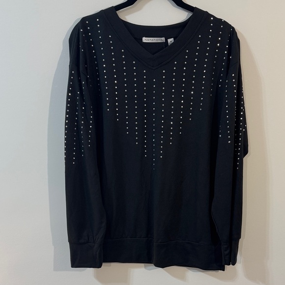 Notations Other - Notations Women’s Black V-Neck Studded Pullover Sweater Top Size M